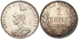 1 Rupee German East Africa (1885-1919) Silver Wilhelm II, German Emperor (1859-1941)