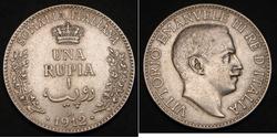 1 Rupee 意大利王國 (1861-1946) 銀 维托里奥·埃马努埃莱三世 (1869 - 1947)