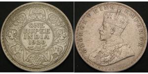 1 Rupee 英属印度 (1858 - 1947) 銀 乔治五世  (1865-1936)