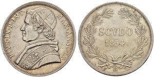 1 Scudo 教皇国 (754 - 1870)  Pope Pius IX (1792- 1878)