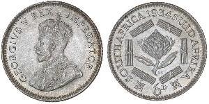 1 Sixpence Sudafrica (1910 - ) Argento Giorgio V (1865-1936)