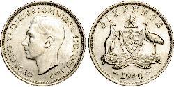 1 Sixpence Australia (1939 - ) Silver George VI (1895-1952)