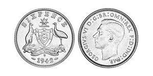 1 Sixpence Australia (1939 - ) Silver George VI (1895-1952)