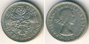 1 Sixpence / 6 Penny Feriind Kiningrik (1922-) Cuivre/Nickel Elizabeth II (1926-2022)