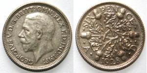 1 Sixpence / 6 Penny Reino Unido (1922-) Plata Jorge V (1865-1936)
