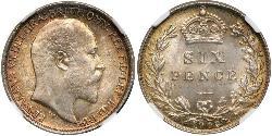 1 Sixpence / 6 Penny Reino Unido de Gran Bretaña e Irlanda (1801-1922) Plata Eduardo VII (1841-1910)