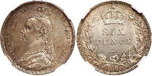 1 Sixpence / 6 Penny Reino Unido de Gran Bretaña e Irlanda (1801-1922) Plata Victoria (1819 - 1901)