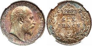 1 Sixpence / 6 Penny Reino Unido de Gran Bretaña e Irlanda (1801-1922) Plata Eduardo VII (1841-1910)