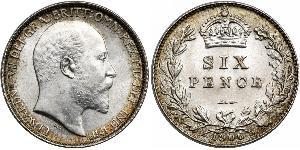 1 Sixpence / 6 Penny Reino Unido de Gran Bretaña e Irlanda (1801-1922) Plata Eduardo VII (1841-1910)