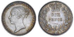 1 Sixpence / 6 Penny Reino Unido de Gran Bretaña e Irlanda (1801-1922) Plata Victoria (1819 - 1901)