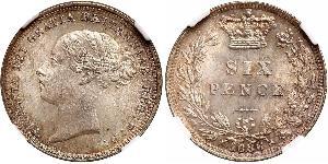1 Sixpence / 6 Penny Reino Unido de Gran Bretaña e Irlanda (1801-1922) Plata Victoria (1819 - 1901)