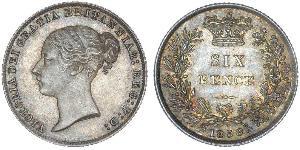 1 Sixpence / 6 Penny Reino Unido de Gran Bretaña e Irlanda (1801-1922) Plata Victoria (1819 - 1901)