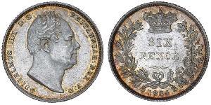 1 Sixpence / 6 Penny Vereinigtes Königreich von Großbritannien und Irland (1801-1922) Silber Wilhelm IV (1765-1837)