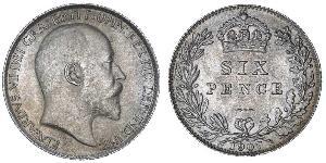 1 Sixpence / 6 Penny Vereinigtes Königreich von Großbritannien und Irland (1801-1922) Silber Eduard VII (1841-1910)