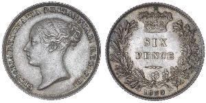 1 Sixpence / 6 Penny Vereinigtes Königreich von Großbritannien und Irland (1801-1922) Silber Victoria (1819 - 1901)