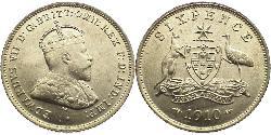 1 Sixpence / 6 Penny Australia (1788 - 1939) Silver Edward VII (1841-1910)