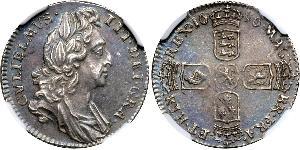 1 Sixpence / 6 Penny Kingdom of England (927-1649,1660-1707) Silver William III (1650-1702)