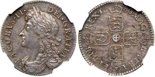 1 Sixpence / 6 Penny Kingdom of England (927-1649,1660-1707) Silver James II (1633-1701)