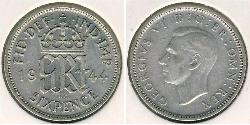 6 Пені / 1 Шестипенсовик Велика Британія (1922-) Срібло Георг VI (1895-1952)