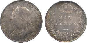 1 Sixpence / 6 Penny 大不列颠及爱尔兰联合王国 (1801 - 1922) 銀 维多利亚 (英国君主)