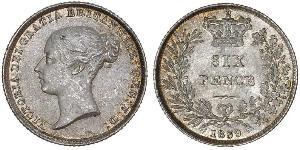 1 Sixpence / 6 Penny 大不列颠及爱尔兰联合王国 (1801 - 1922) 銀 维多利亚 (英国君主)