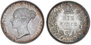 1 Sixpence / 6 Penny 大不列颠及爱尔兰联合王国 (1801 - 1922) 銀 维多利亚 (英国君主)