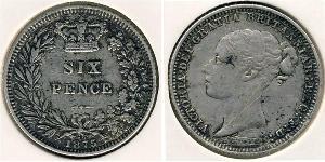 1 Sixpence / 6 Penny 大不列颠及爱尔兰联合王国 (1801 - 1922) 銀 维多利亚 (英国君主)