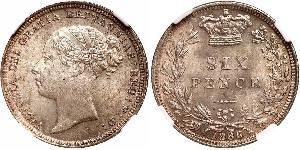 1 Sixpence / 6 Penny 大不列颠及爱尔兰联合王国 (1801 - 1922) 銀 维多利亚 (英国君主)