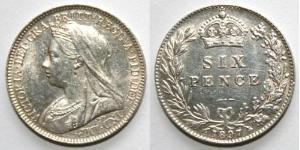 1 Sixpence / 6 Penny 大不列颠及爱尔兰联合王国 (1801 - 1922) 銀 维多利亚 (英国君主)