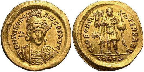 1 Solidus Byzantine Empire (330-1453) Gold Theodosius II (401-450)