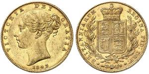 1 Sovereign 大不列颠及爱尔兰联合王国 (1801 - 1922) 金 维多利亚 (英国君主)