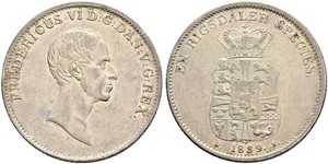 1 Speciedaler Dinamarca Plata Federico VI de Dinamarca (1768 -1839)