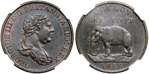 1 Stiver Sri Lanka (1948 - ) / Reino Unido de Gran Bretaña e Irlanda (1801-1922) Cobre Jorge III (1738-1820)