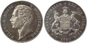 1 Thaler Royaume de Wurtemberg (1806-1918) Argent Guillaume Ier de Wurtemberg