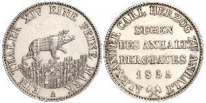 1 Thaler Anhalt-Bernburg (1603 - 1863) Argento Alessandro Carlo di Anhalt-Bernburg(1805 – 1863)