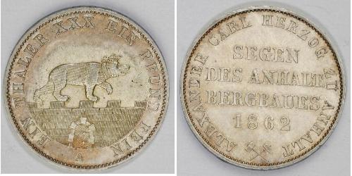 1 Thaler Anhalt-Bernburg (1603 - 1863) Argento Alessandro Carlo di Anhalt-Bernburg(1805 – 1863)