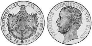 1 Thaler Grand Duchy of Baden (1806-1918) Argento Federico I di Baden (1826 - 1907)