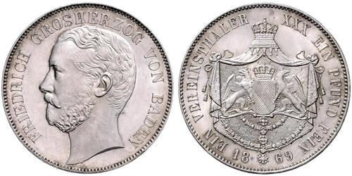 1 Thaler Grand Duchy of Baden (1806-1918) Argento Federico I di Baden (1826 - 1907)