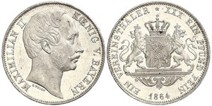 1 Thaler Regno di Baviera (1806 - 1918) Argento Massimiliano II di Baviera(1811 - 1864)