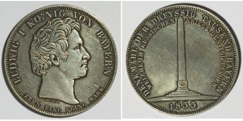 1 Thaler Regno di Baviera (1806 - 1918) Argento Ludovico I di Baviera (re)(1786 – 1868)