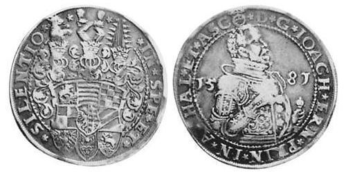 1 Thaler Anhalt (1212 - 1806) Plata Joachim Ernest, Prince of Anhalt (1536 – 1586)