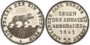 1 Thaler Anhalt-Bernburg (1603 - 1863) Plata Alexander Karl, Duke of Anhalt-Bernburg (1805 – 1863)
