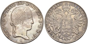 1 Thaler Imperio austríaco (1804-1867) Plata Ferdinand I of Austria (1793 - 1875)