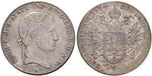 1 Thaler Imperio austríaco (1804-1867) Plata Ferdinand I of Austria (1793 - 1875)