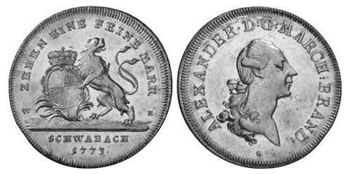 1 Thaler Principado de Ansbach (1398–1792) Plata Charles Alexander, Margrave of Brandenburg-Ansbach (1736 – 1806)