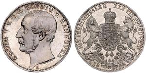 1 Thaler Reino de Hannover (1814 - 1866) Plata Jorge V de Hannover (1819 - 1878)