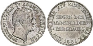 1 Thaler Reino de Prusia (1701-1918) Plata Federico Guillermo IV de Prusia (1795 - 1861)