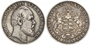 1 Thaler Reino de Wurtemberg (1806-1918) Plata Carlos I de Wurtemberg