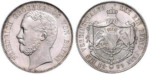 1 Thaler Grand Duchy of Baden (1806-1918) Silver Frederick I, Grand Duke of Baden (1826 - 1907)