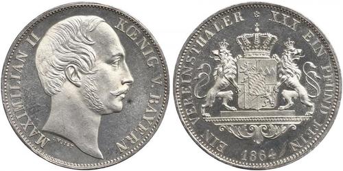 1 Thaler Kingdom of Bavaria (1806 - 1918) Silver Maximilian II of Bavaria (1811 - 1864)